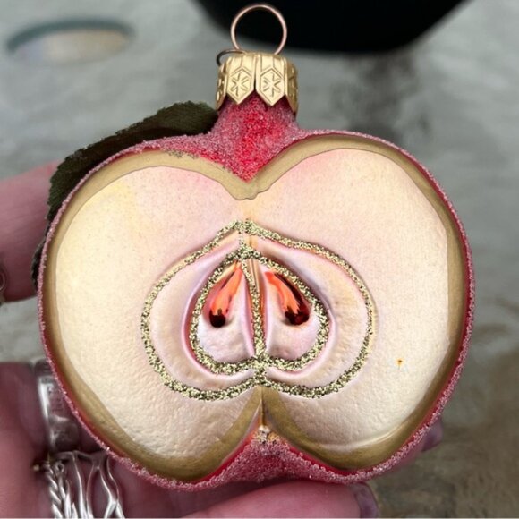 Vintage Dept. 56 Blown Glass "Sugared" Half Apple Ornaments Set of 2 - Picture 10 of 13